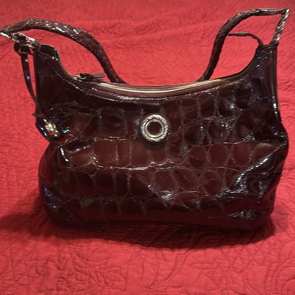 Brighton Burgundy Crocodile-Embossed Shoulder Bag - Picture 1 of 11